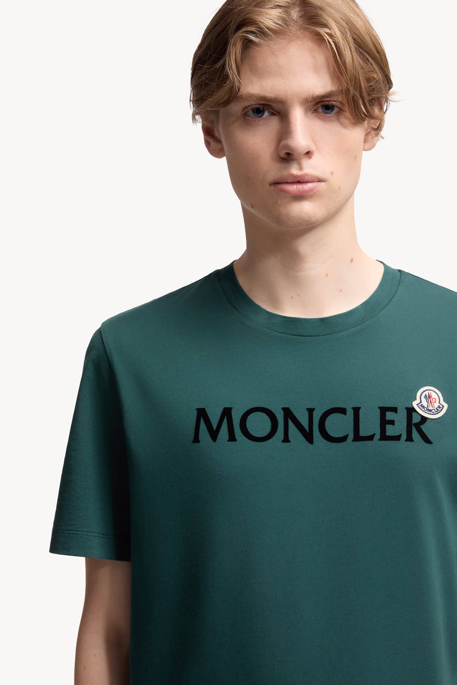 Flocked Logo Cotton T-Shirt Men Leaf Green Moncler 6